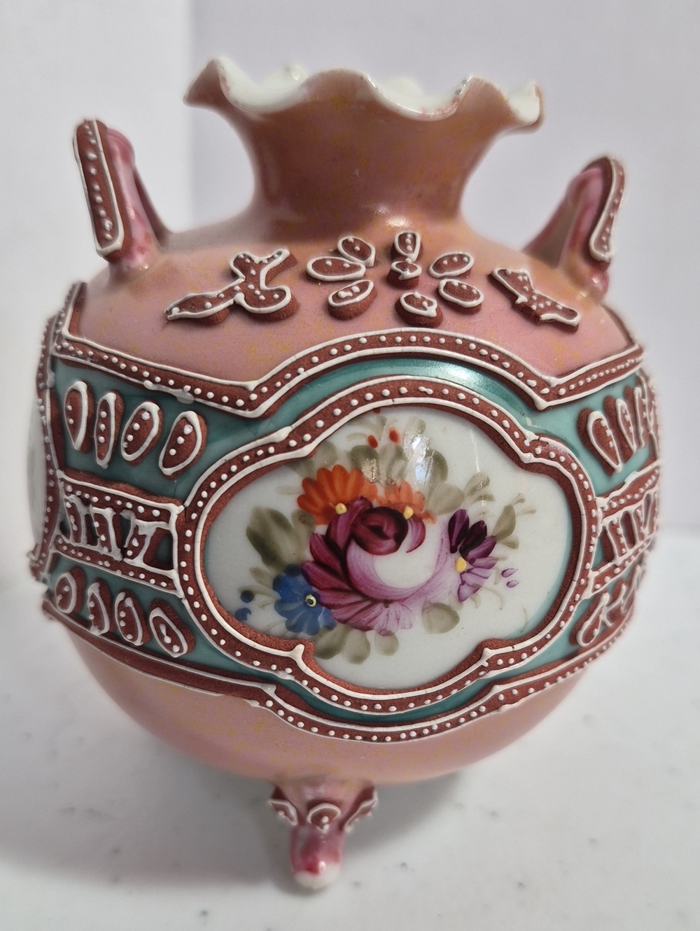 Delicate Small Moraige Floral Porcelain Vase late Early 20th Century?